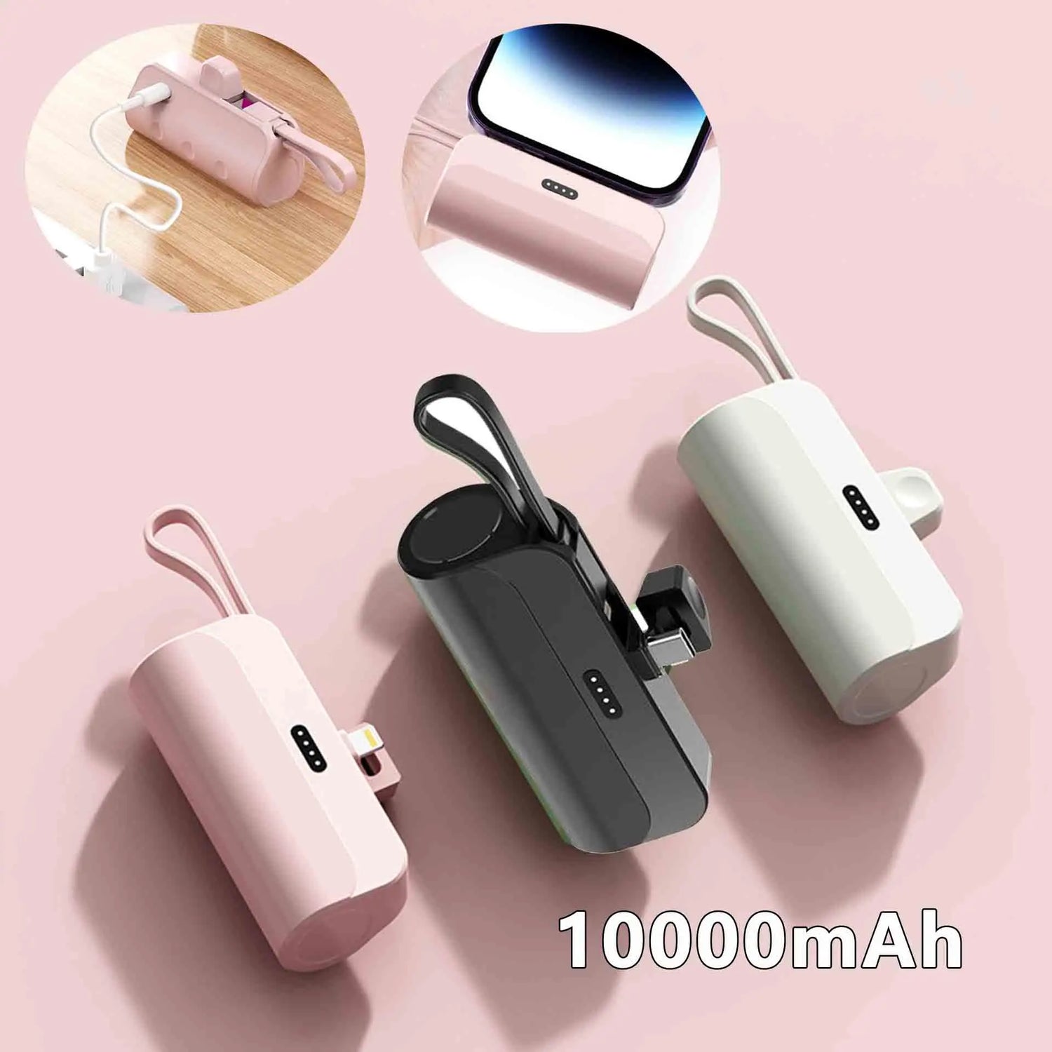 Ultra-Compact 10000mAh Mini Capsule Power Bank - Plug & Play External Battery Charger for Samsung & iPhone